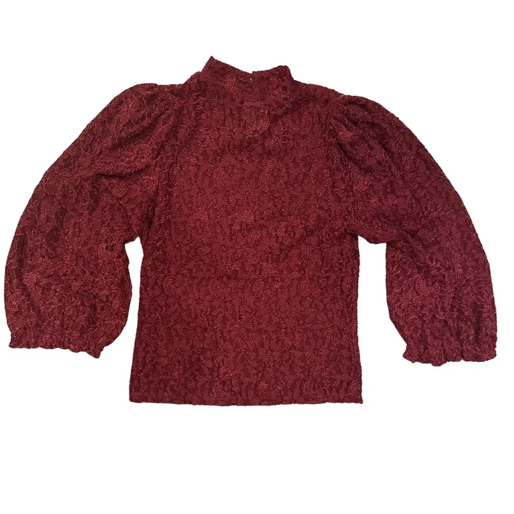 Free People Sweet Talker Floral Lace High Neck Puff Sleeve Blouse, Size S - Picture 10 of 16